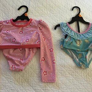 NWT Barbie Long-Sleeve Swimsuit Girls 2-Piece + 2-Piece Care Bears Suit 4T - New